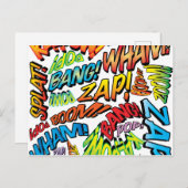 Fun Retro Comic Buch Pop Art Sounds Ankündigungspostkarte (Vorne/Hinten)