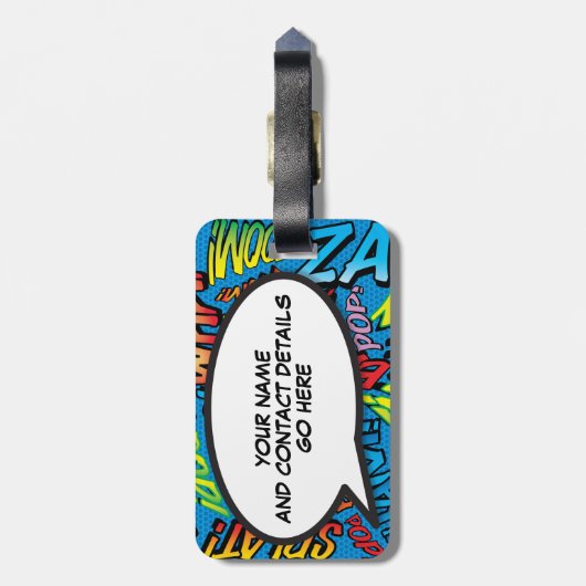 Fun Retro Comic Buch Pop Kunst Sprechblase Gepäckanhänger (Rückseite vertikal)