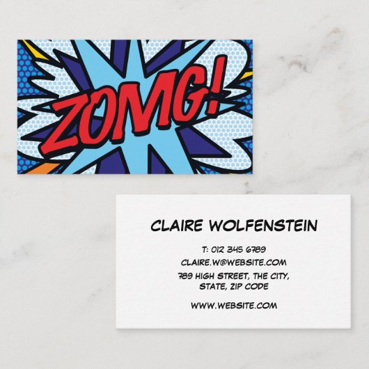 Fun Retro Comic Buchen ZOMG! Visitenkarte (Vorne/Hinten)
