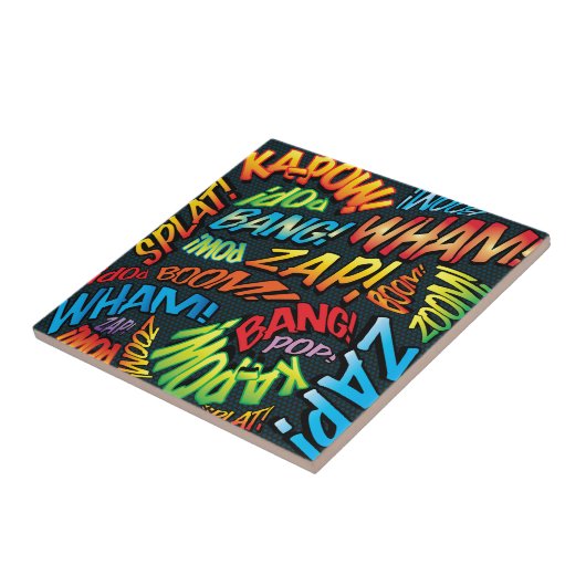 Fun Retro Comic Pop Kunst, Dichtung und Musik Fliese (Seite)