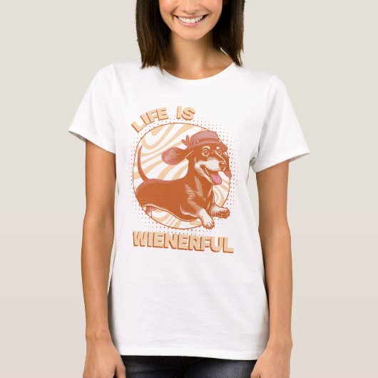 Fun Retro Dackel Weiner Dog 'Life is Wienerful' T-Shirt (Vorderseite)