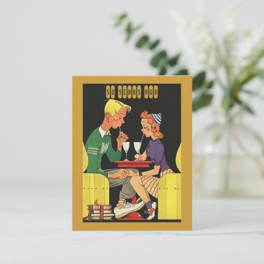 Fun Retro Datum in einem Stand Einladung (Stehend Vorderseite)