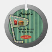 Fun Retro Diner Sign Ornament Aus Metall (Rückseite)