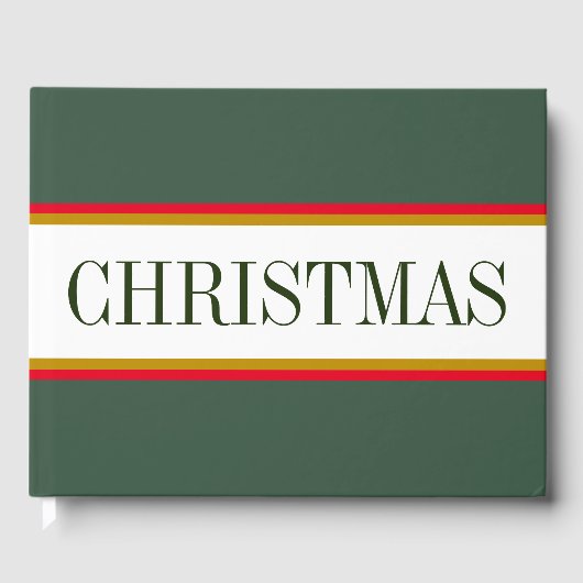 Fun Retro Forest Green Red White Stripes CHRISTMAS Gästebuch (Vorderseite)