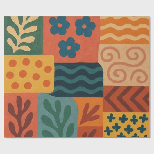 Fun Retro Garden Collage Muster Motif Geschenkpapier (Flach)