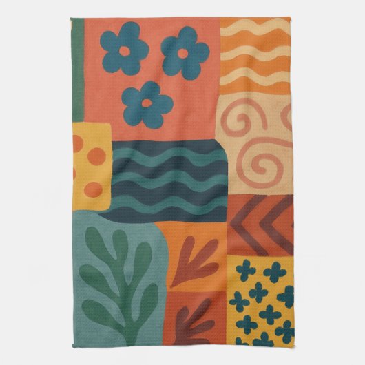 Fun Retro Garden Collage Muster Motif Geschirrtuch (Vertikal)