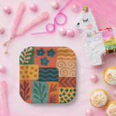Fun Retro Garden Collage Muster Motif Pappteller (Party)
