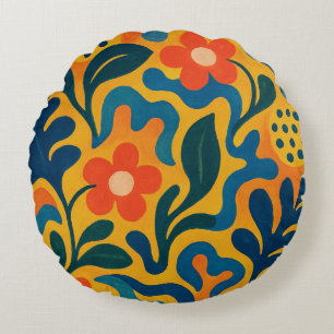 Fun Retro Garden Collage Muster Motif Rundes Kissen