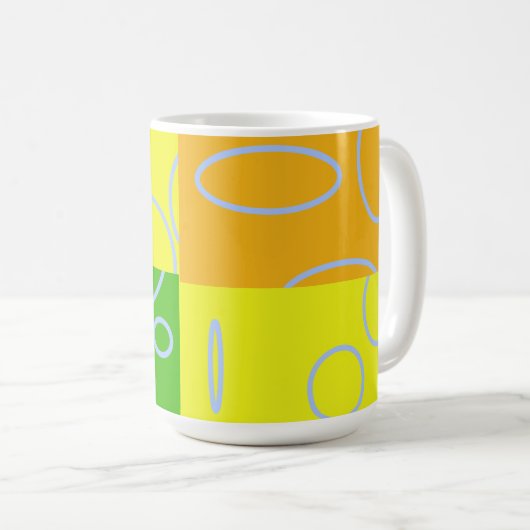 Fun Retro Gelb Grün Abstrakt geometrisch Kaffeetasse (VorderseiteRechts)