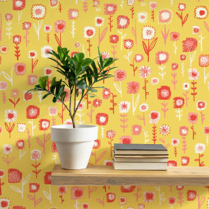 Fun Retro Gelbes Blumenmuster Tapete