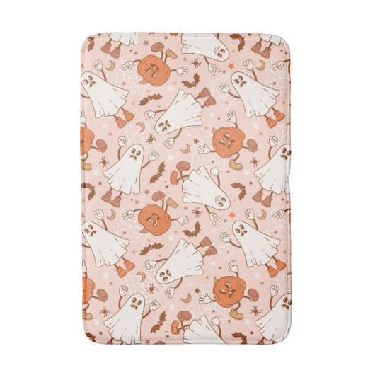 Fun Retro Ghost & Jack-O-Lantern Muster Badematte (Vorderseite Vertikal)