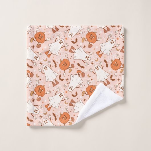 Fun Retro Ghost & Jack-O-Lantern Muster Badhandtuch Set (Waschlappen)