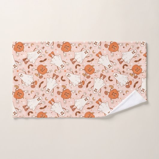 Fun Retro Ghost & Jack-O-Lantern Muster Badhandtuch Set (Handtuch)