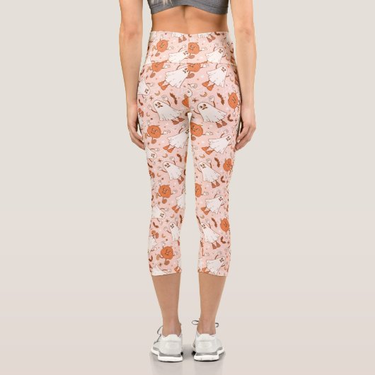 Fun Retro Ghost & Jack-O-Lantern Muster Capri Leggings (Rückseite)