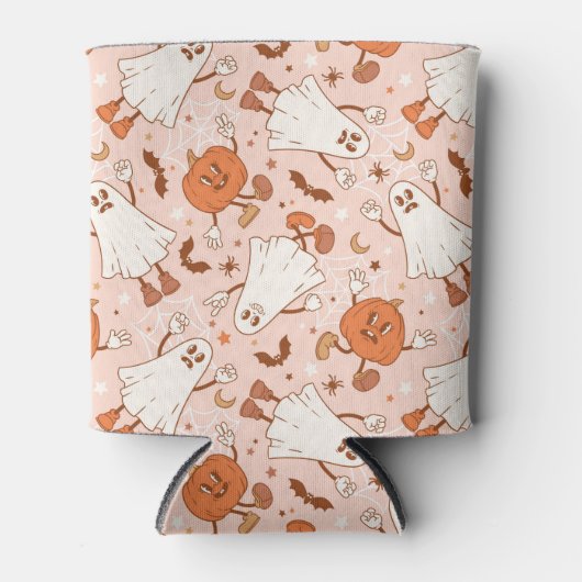 Fun Retro Ghost & Jack-O-Lantern Muster Dosenkühler (Vorderseite)