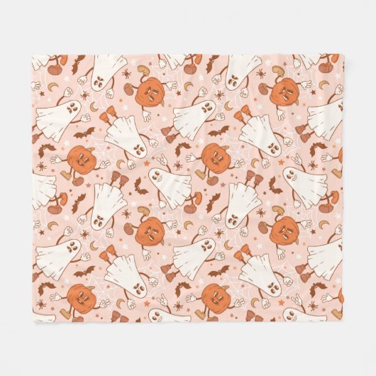 Fun Retro Ghost & Jack-O-Lantern Muster Fleecedecke (Vorderseite (Horizontal))