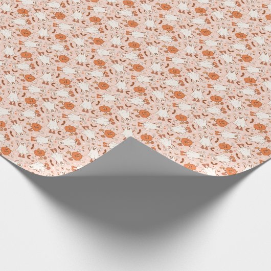 Fun Retro Ghost & Jack-O-Lantern Muster Geschenkpapier (Ecke)