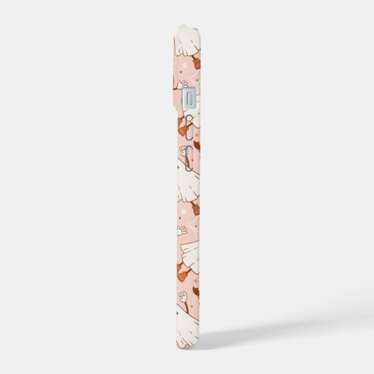 Fun Retro Ghost & Jack-O-Lantern Muster iPhone 15 Hülle (Linke Seite)