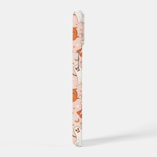 Fun Retro Ghost & Jack-O-Lantern Muster iPhone 15 Hülle (Rechte Seite)