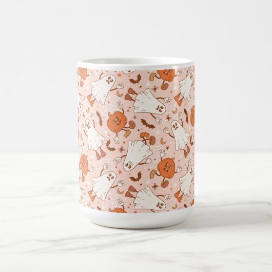 Fun Retro Ghost & Jack-O-Lantern Muster Kaffeetasse (Mittel)