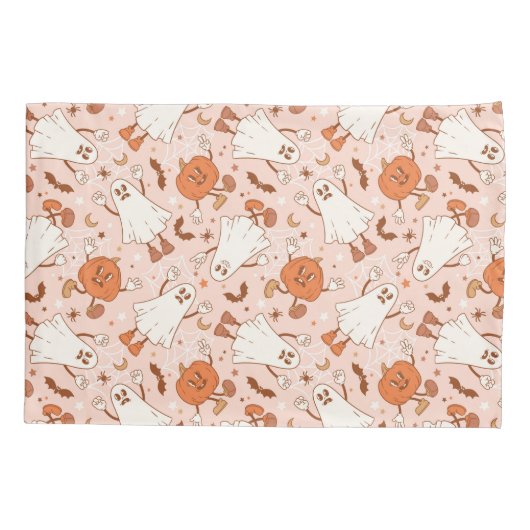 Fun Retro Ghost & Jack-O-Lantern Muster Kissenbezug (Rückseite)