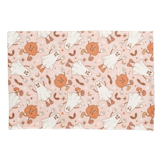 Fun Retro Ghost & Jack-O-Lantern Muster Kissenbezug (Vorderseite)