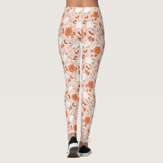 Fun Retro Ghost & Jack-O-Lantern Muster Leggings (Rückseite)