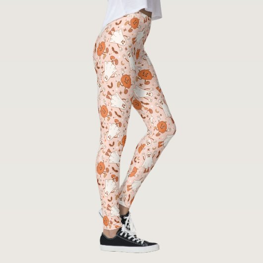 Fun Retro Ghost & Jack-O-Lantern Muster Leggings (Rechts)