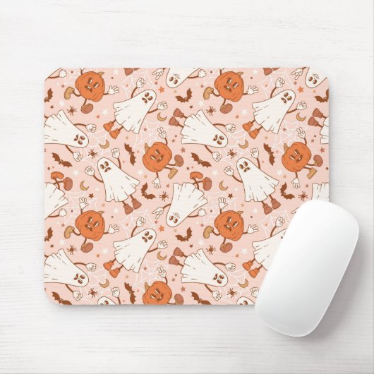 Fun Retro Ghost & Jack-O-Lantern Muster Mousepad (Mit Mouse)