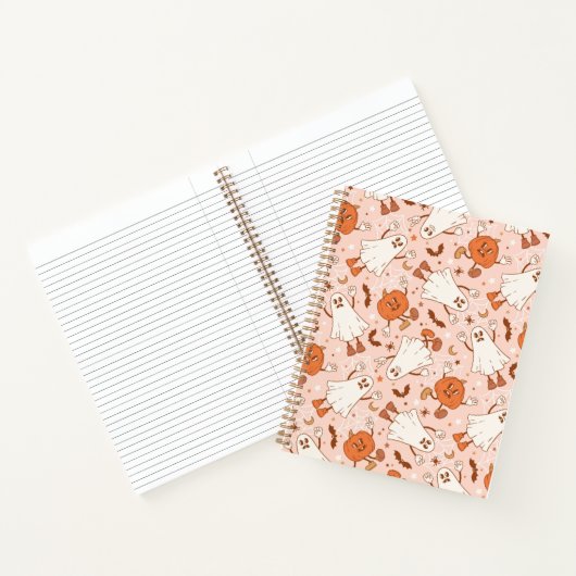 Fun Retro Ghost & Jack-O-Lantern Muster Notizblock (Innenseite)