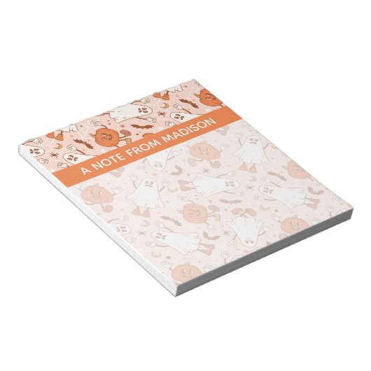 Fun Retro Ghost & Jack-O-Lantern Muster Notizblock (angewinkelt)