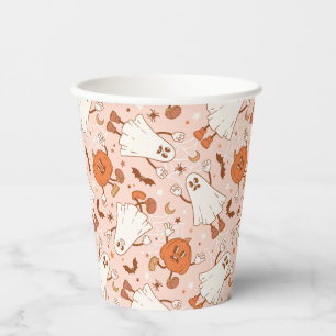 Fun Retro Ghost & Jack-O-Lantern Muster Pappbecher