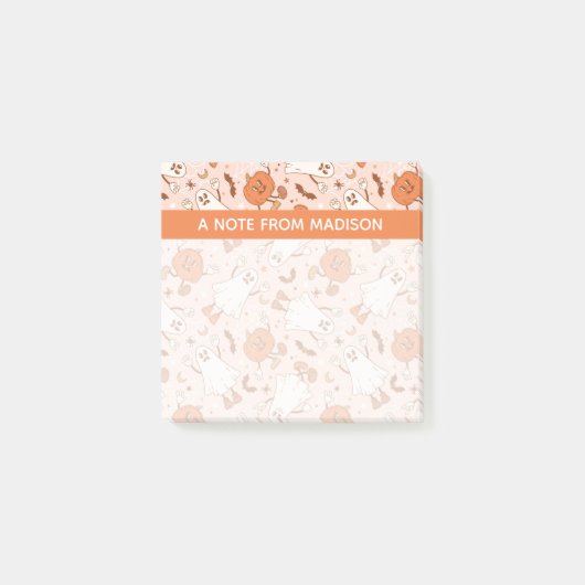 Fun Retro Ghost & Jack-O-Lantern Muster Post-it Klebezettel (Vorderseite)