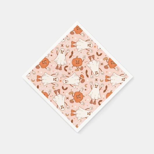 Fun Retro Ghost & Jack-O-Lantern Muster Serviette (Ecke)