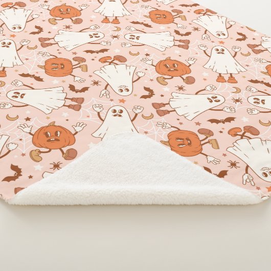 Fun Retro Ghost & Jack-O-Lantern Muster Sherpadecke (3/4)