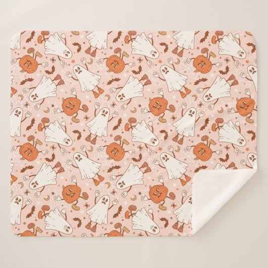 Fun Retro Ghost & Jack-O-Lantern Muster Sherpadecke (Vorderseite (Horizontal))