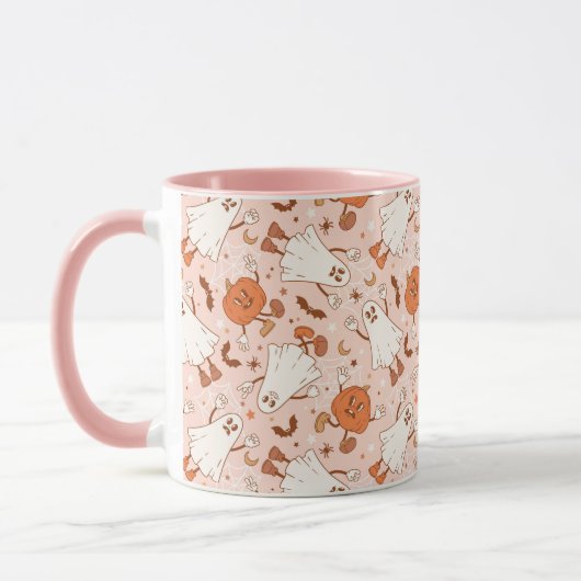 Fun Retro Ghost & Jack-O-Lantern Muster Tasse (Links)