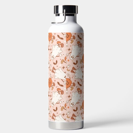 Fun Retro Ghost & Jack-O-Lantern Muster Trinkflasche (Rechts)