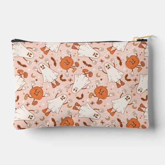 Fun Retro Ghost & Jack-O-Lantern Muster Zubehörtasche (Rückseite)
