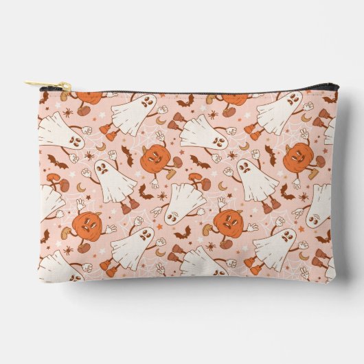 Fun Retro Ghost & Jack-O-Lantern Muster Zubehörtasche (Vorderseite)