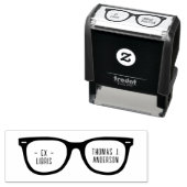 Fun Retro Glasses Individuelle Name Ex Libris Libr Permastempel (Beispiel)
