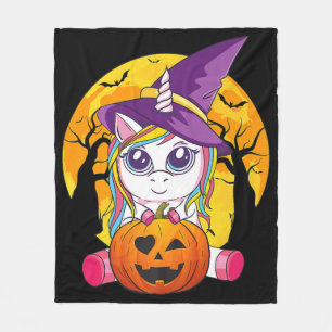 Fun Retro Halloween Gifts Cute Witchy Unicorn Girl Fleecedecke