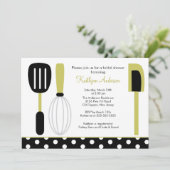 Fun Retro Kitchen Bridal Dusche Einladung Grün (Stehend Vorderseite)