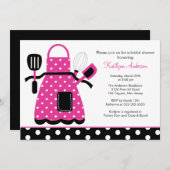 Fun Retro Kitchen Bridal Dusche Einladung Rosa (Vorne/Hinten)
