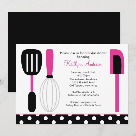 Fun Retro Kitchen Bridal Dusche Einladung Rosa (Vorne/Hinten)