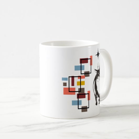 Fun Retro Kitty Mid Century Square Cat Kaffeetasse (VorderseiteRechts)