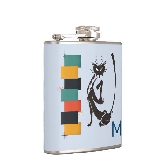 Fun Retro Kitty Monogram Mid Century Cat Flachmann (Rechts)
