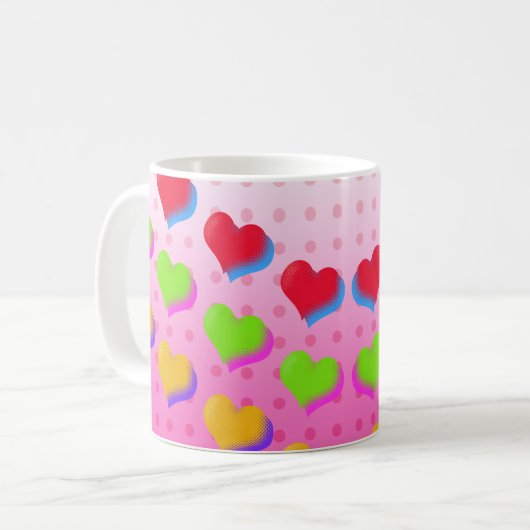 Fun Retro Liebe rosa Herz Muster Kaffeetasse (Vorderseite Links)