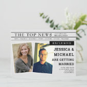 Fun Retro Newspaper Einzigartiges Foto für Schlagz Save The Date (Stehend Vorderseite)