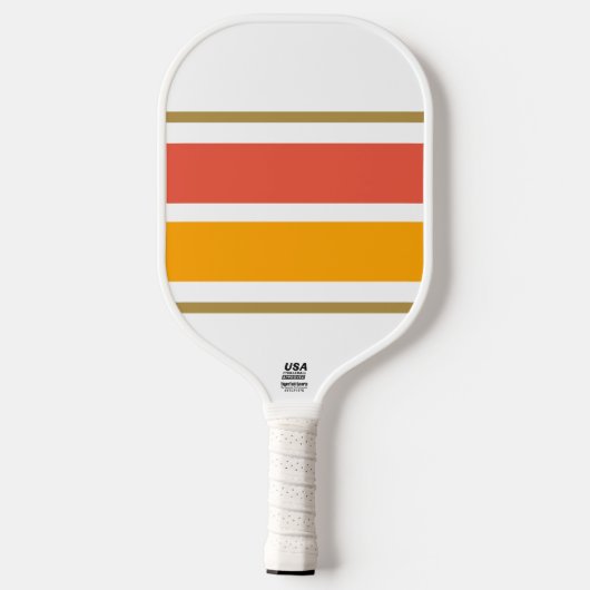 Fun Retro orange gelbe Streifen auf weiß Pickleball Schläger (Rückseite)